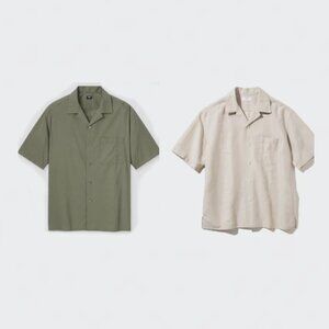 Uniqlo Cotton Linen Open Collar Shirt | Short-Sleeve